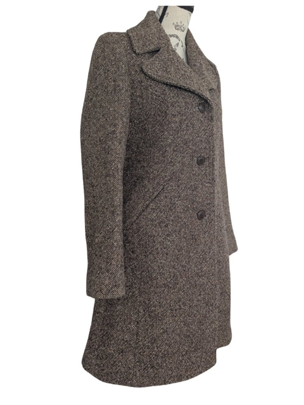 GUESS Brown Tweed Wool Blend A-Line Coat Women's M - Picture 3 of 12
